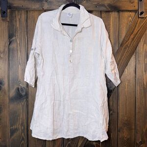 Match Point Sz L 100% Linen Oversized Tunic Top